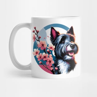 Scottish Terrier Enjoys Spring's Cherry Blossoms Mug